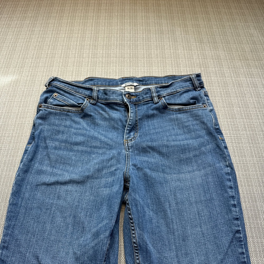 Duluth Trading Womens Daily Denim Bootcut Jeans 14 x 33 Blue Stretch - Picture 3 of 11